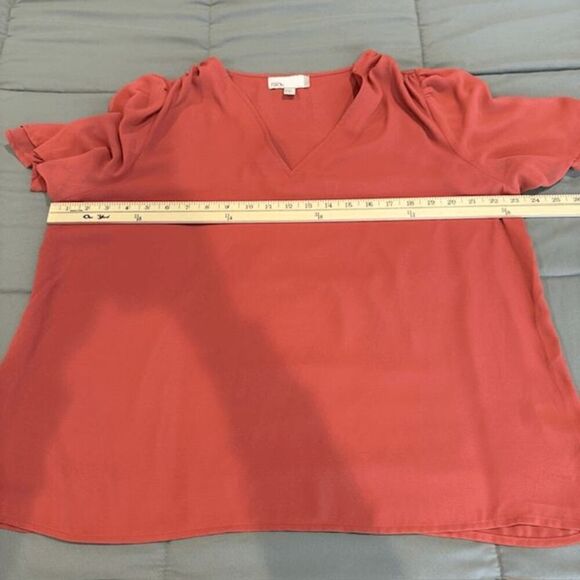 Nordstrom Rack Chiffon Blouse Short Sleeves Salmon Color Size Large - Picture 7 of 9